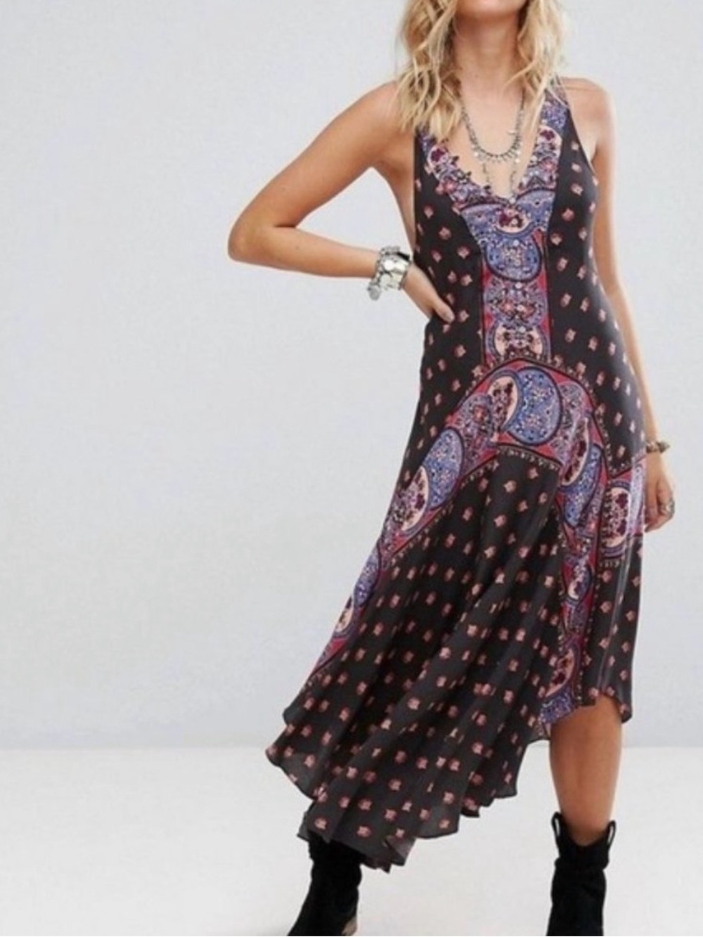 Free People Faithfully Yours Dress with Purple & Pink Paisley Accents xs